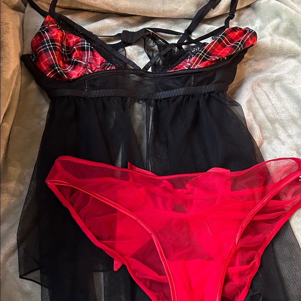 Victoria's Secret Red and Black Plaid Set
